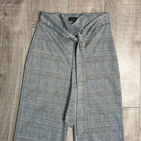 TOP 10 Black Brown White Plaid Print Tie Waist Wide Leg Pants Women’s Size Small - Picture 2 of 8